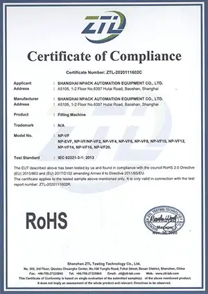RoHS-Zertifikat – Abfüllmaschine